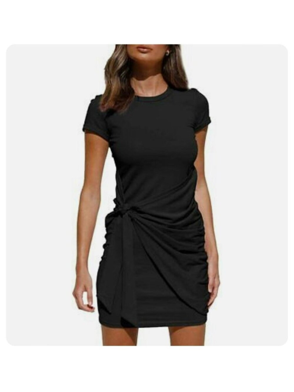 Lillusory Womens T-Shirt Dress Casual Short Sleeve Wrap Bodycon Ruched Medium Bl